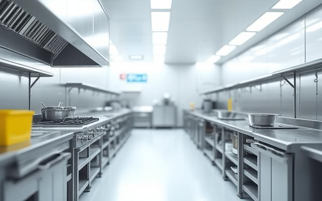 Clean and organized commercial kitchen workstation