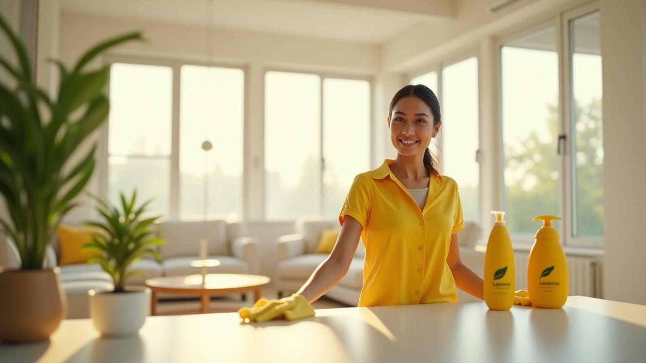 Bright, naturally lit room being cleaned with eco-friendly products by Lemony Cleaning specialist